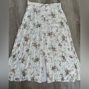 Vintage 90s Emblem Cream Floral Midi Button Down Skirt